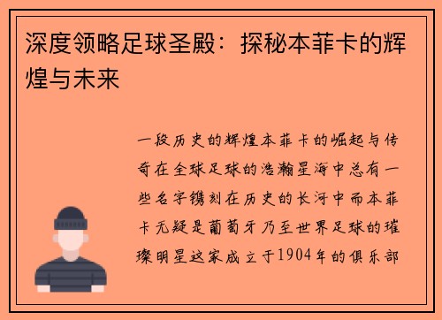 深度领略足球圣殿：探秘本菲卡的辉煌与未来