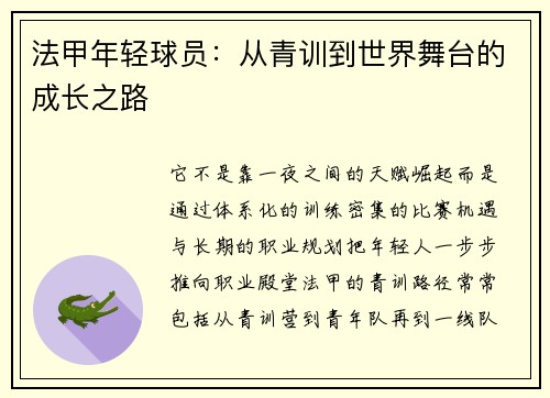 法甲年轻球员：从青训到世界舞台的成长之路