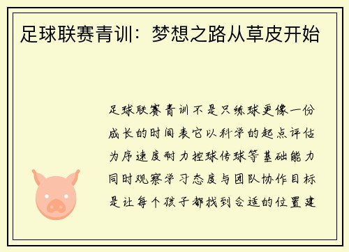 足球联赛青训：梦想之路从草皮开始